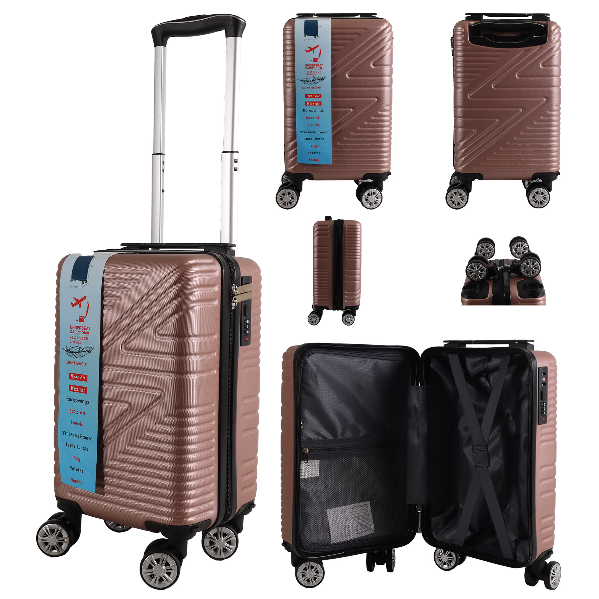 (image for) T-HC-US-1624 ROSE GOLD RYAN AIR CABIN-SIZED TRAVEL TROLLEY SUITC